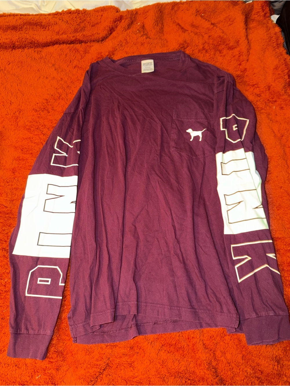 PINK Victoria's Secret Plum Long-Sleeve Logo Tee with Sleeve Graphics